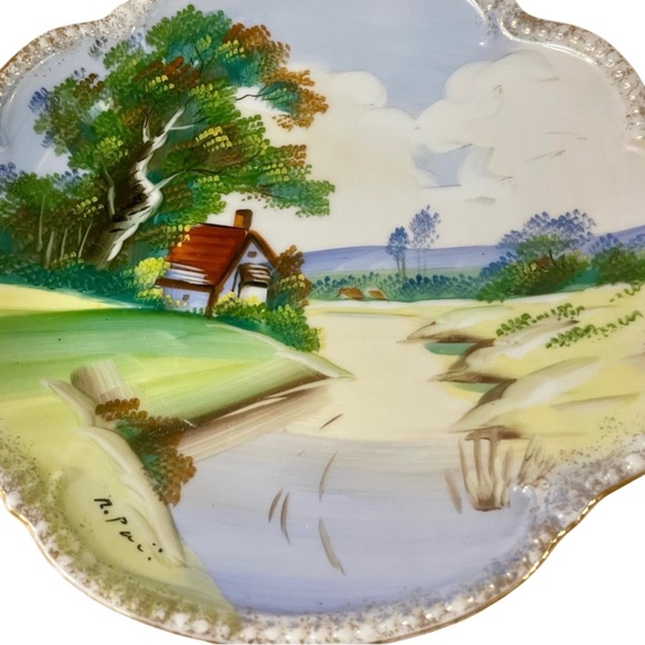 Vintage River House Hand Painted Decorative 8” Plate Artist Signed 1950’s - Picture 4 of 6
